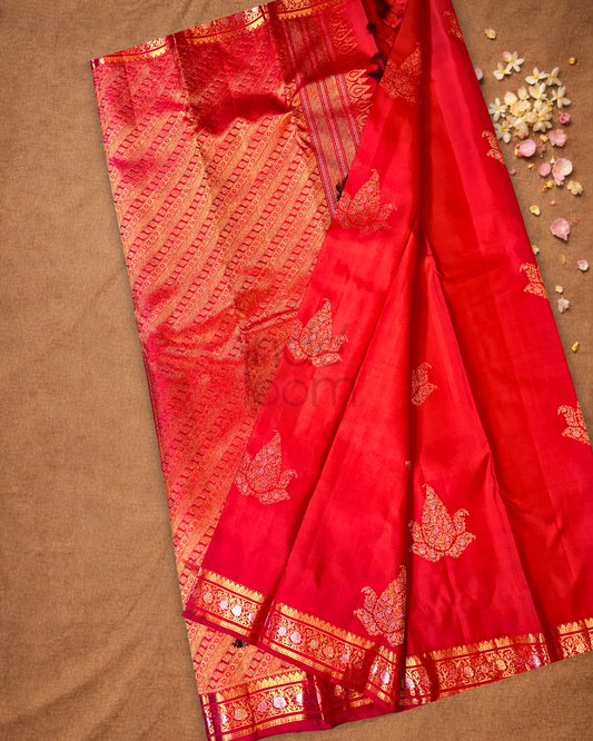 Silk Mark Certified Handloom Kanjivaram Silk Saree | Classic Red