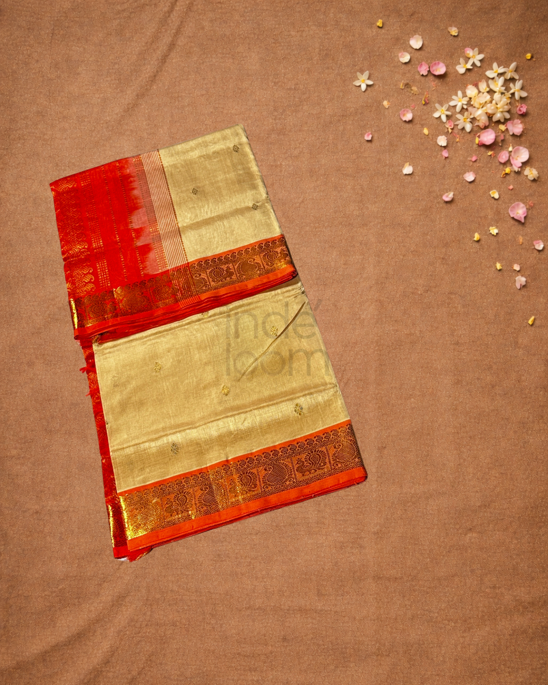 Handloom Korvai Silk Cotton Saree | Cream Beige