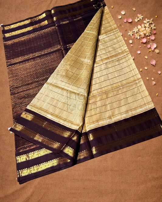 Handloom Korvai Silk Cotton Saree | Champagne Beige