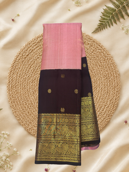 Handwoven Pure Gadwal Silk Saree | Pink and Brown