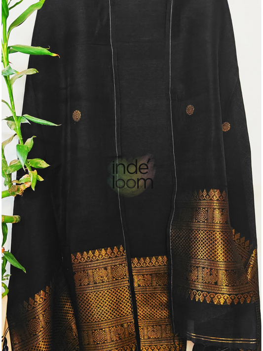 Deep Black | Handloom Jamdani Linen Unstitched 2-Piece Kurti