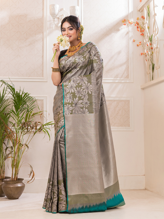 Harita Tara - Jade Green radiance with floral zari sparkle