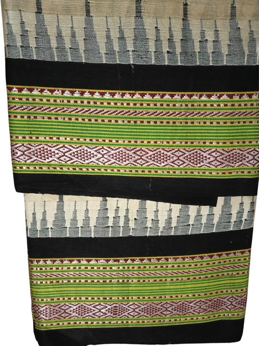 True Black Handloom Vidarbha Tussar Silk Saree with Multicolor Contrast Border -010