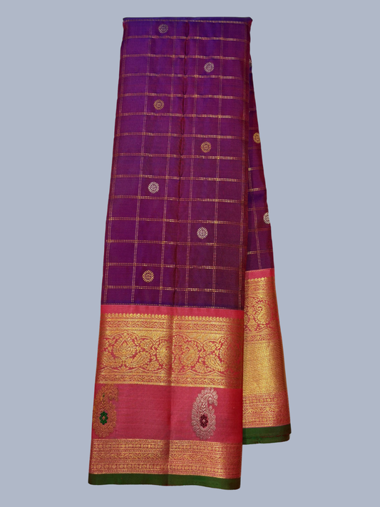 Pure Handwoven Gadwal Silk Saree With Shaded Purple - 010