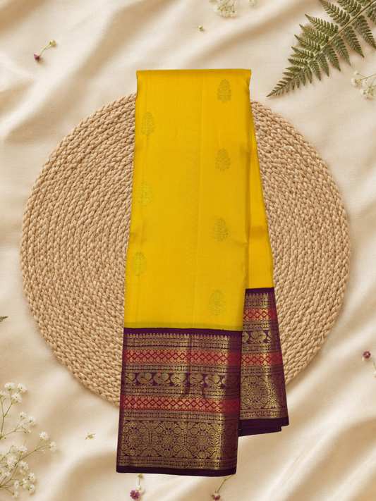 Handwoven Pure Gadwal Silk Saree | Bright Yellow