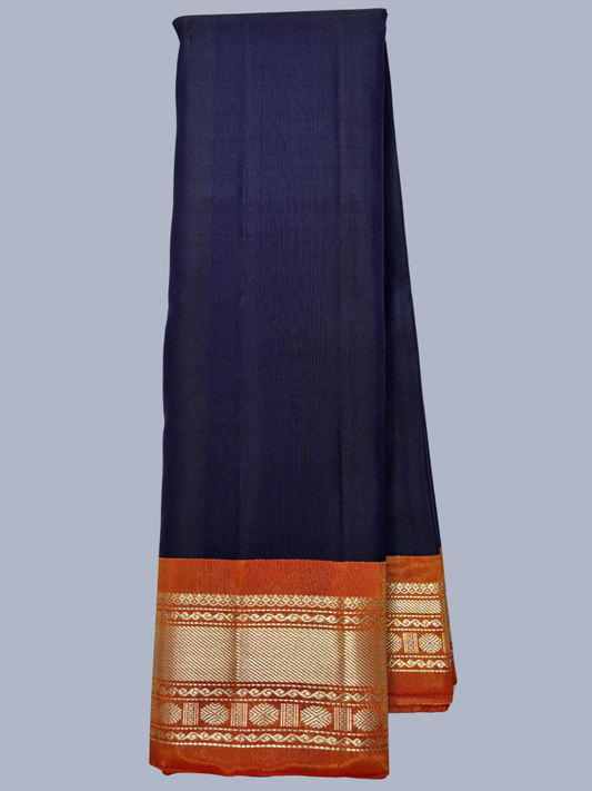 Pure Handwoven Gadwal Silk Saree With Berry Blue- 021