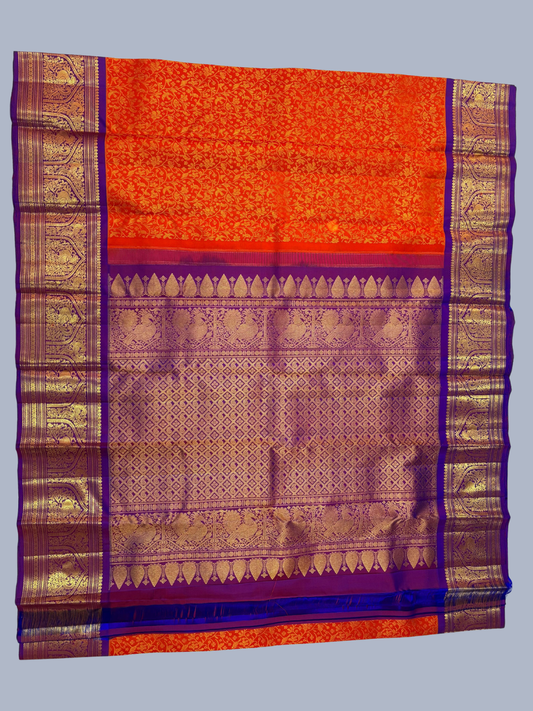Pure Handwoven Gadwal Silk Saree With Scarlet Red - 032
