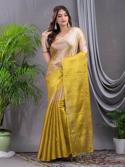 Tissue Silk Saree With Golden Yellow - 007