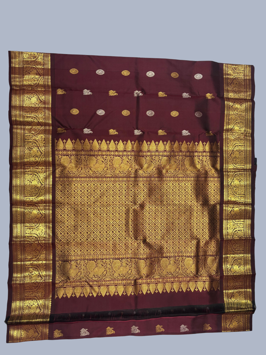 Pure Handwoven Gadwal Silk Saree in Blood Red - 013