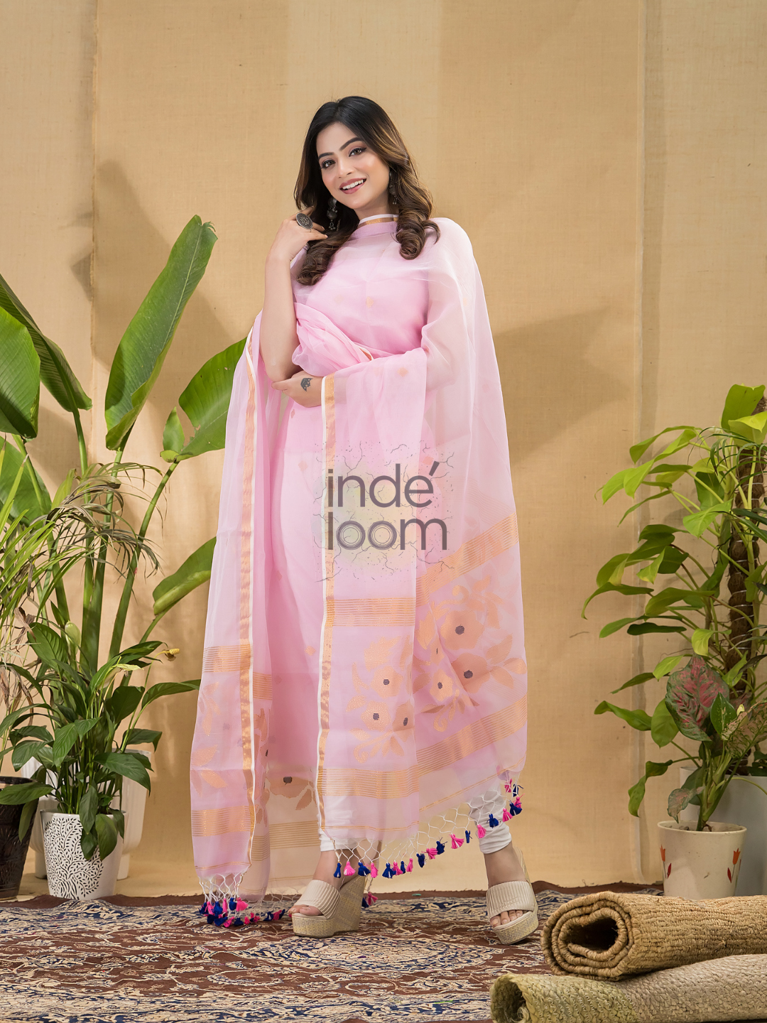 Light Pink Jamdani 2-Piece Set Kurti & Dupatta (UNSTITCHED) -697