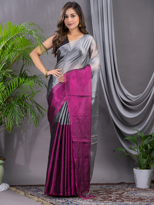Tissue Silk Saree With Steel Grey - 010