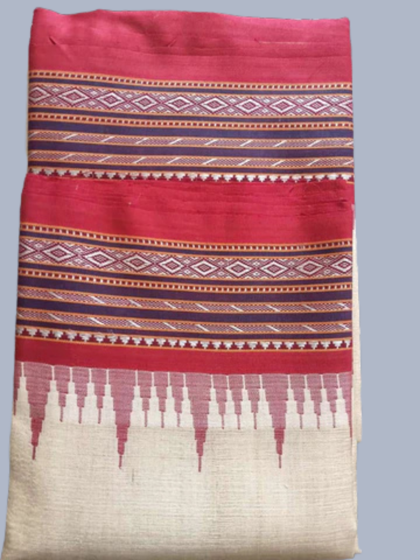 Chilli Red Handloom Vidarbha Tussar Silk Saree with Multicolor Contrast Border -102