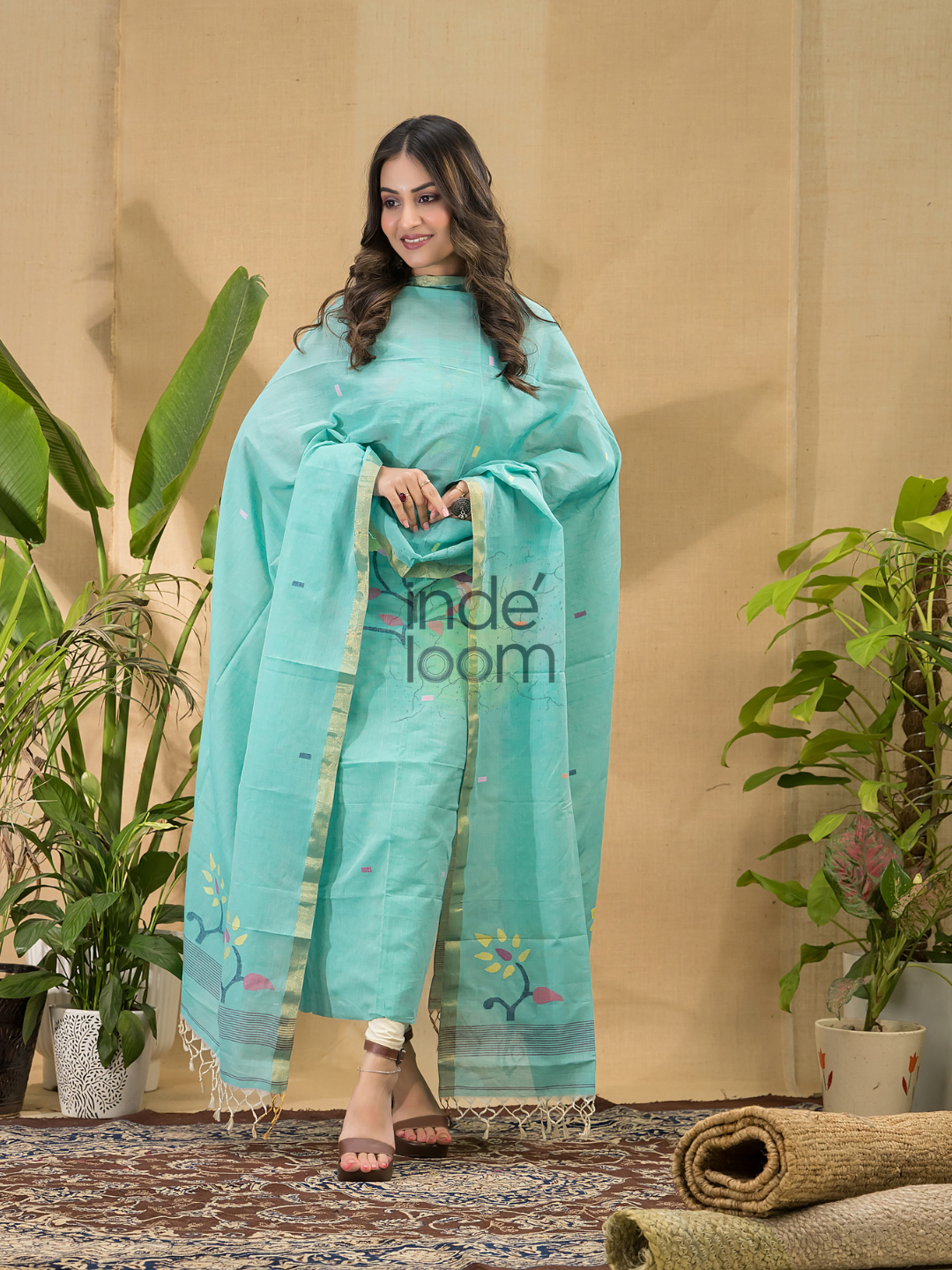 Sky Blue Jamdani 2-Piece Set Kurti & Dupatta (UNSTITCHED) -746
