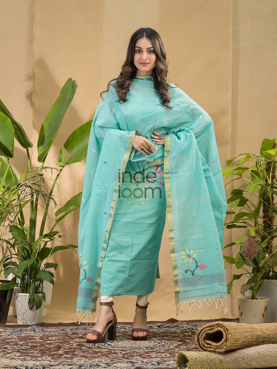 Sky Blue Jamdani 2-Piece Set Kurti & Dupatta (UNSTITCHED) -746