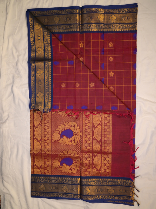 Kanchi Cotton|maroon & oil blue