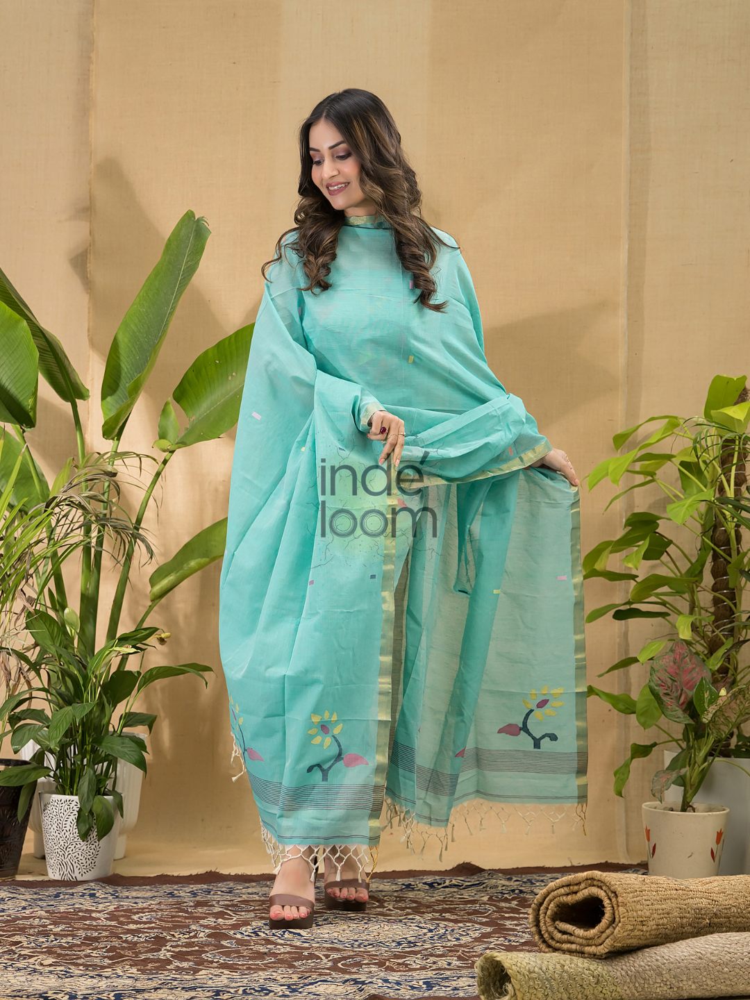 Sky Blue Jamdani 2-Piece Set Kurti & Dupatta (UNSTITCHED) -746