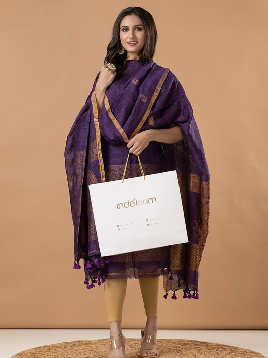 Handwoven Jamdani Linen Unstitched 2-Piece Kurti | Royal Purple