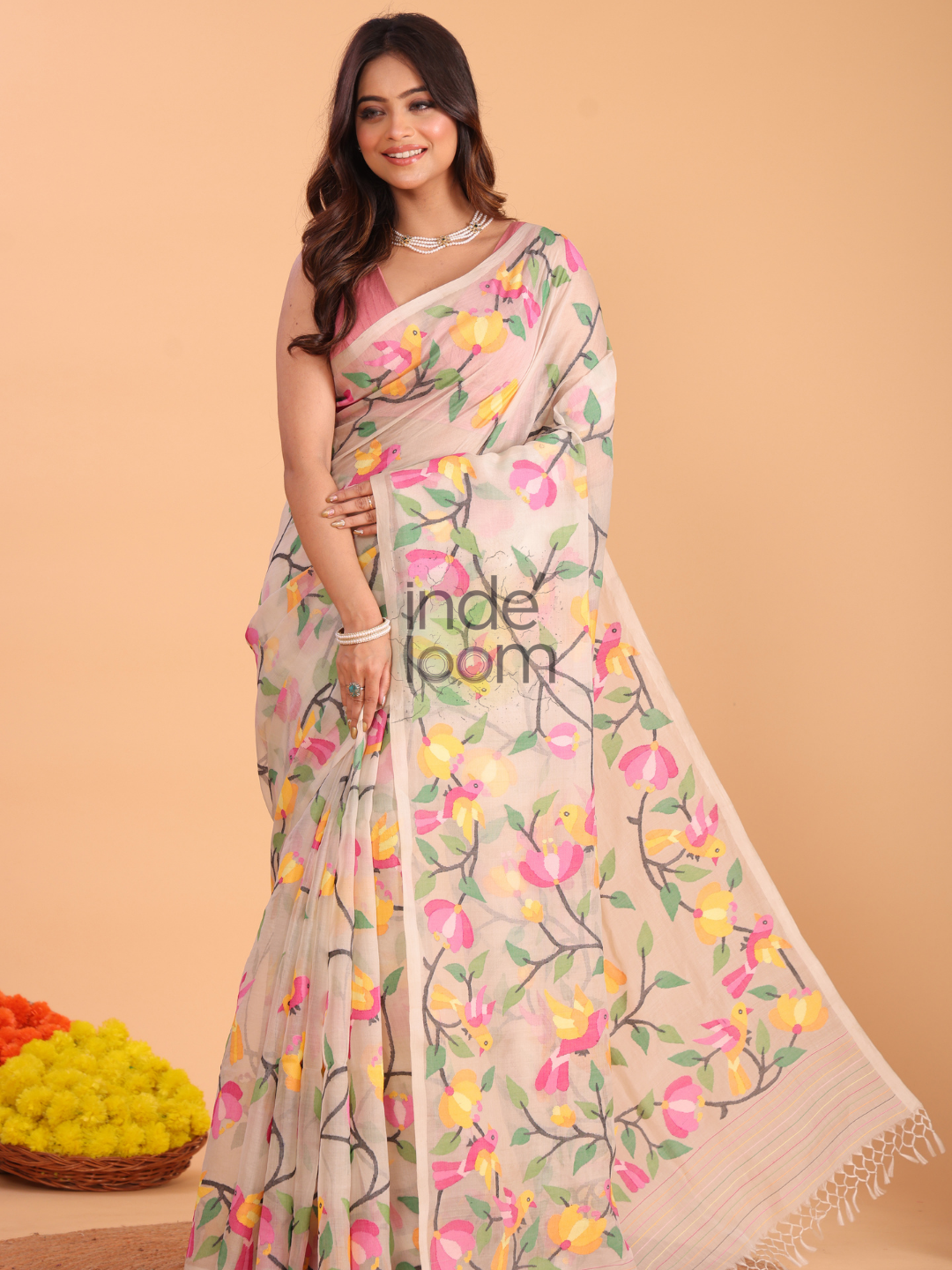 Jamdani Saree With Burgundy Desert Brown - 163