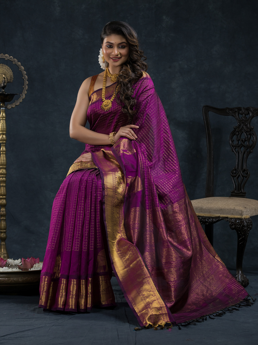 Pure Handloom Korvai Saree | Punch Purple