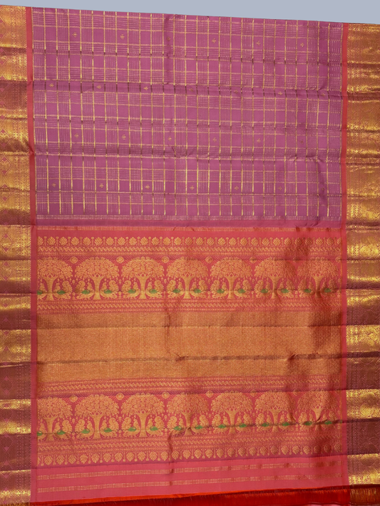Pure Handwoven Gadwal Silk Saree With Reddish Pink - 013