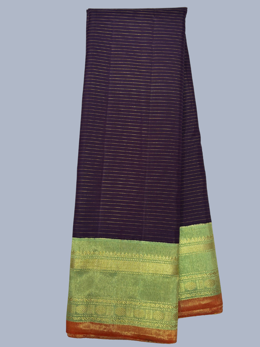 Pure Handwoven Gadwal Silk Saree With Plum Purple - 026