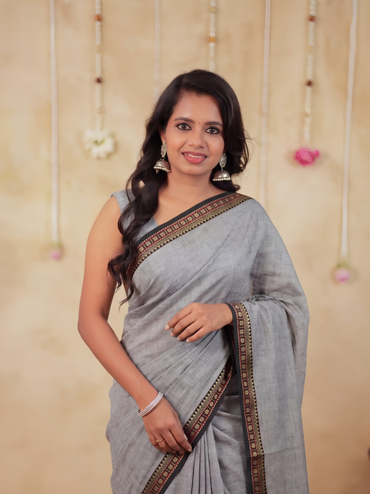 Handloom Narayanpet Cotton Saree | Grey