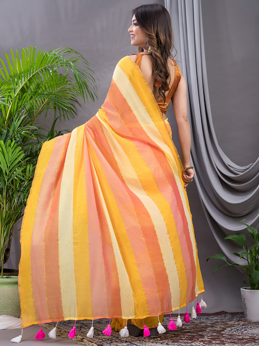 Handloom Mul Cotton Saree With Light Yellow - 001