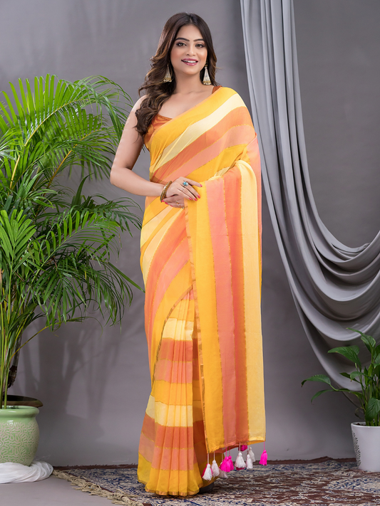 Handloom Mul Cotton Saree With Light Yellow - 001