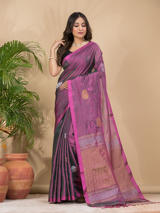 Tissue Silk Saree With Shaded Wine Purple - 032