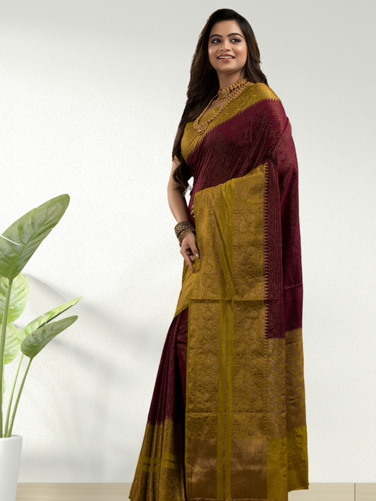 Marron Cotton Silk Saree - 008