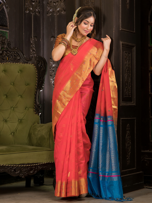 Pure Handloom Korvai Saree | Orange
