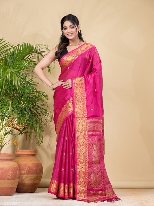Tissue Silk Saree With Hot Pink - 028