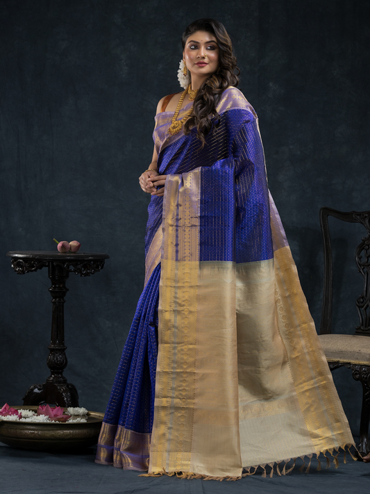 Pure Handloom Korvai Saree | Berry Blue
