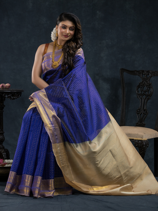 Pure Handloom Korvai Saree | Berry Blue