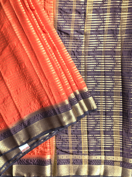 Classic Mysore Semi Silk Saree | Coral Orange