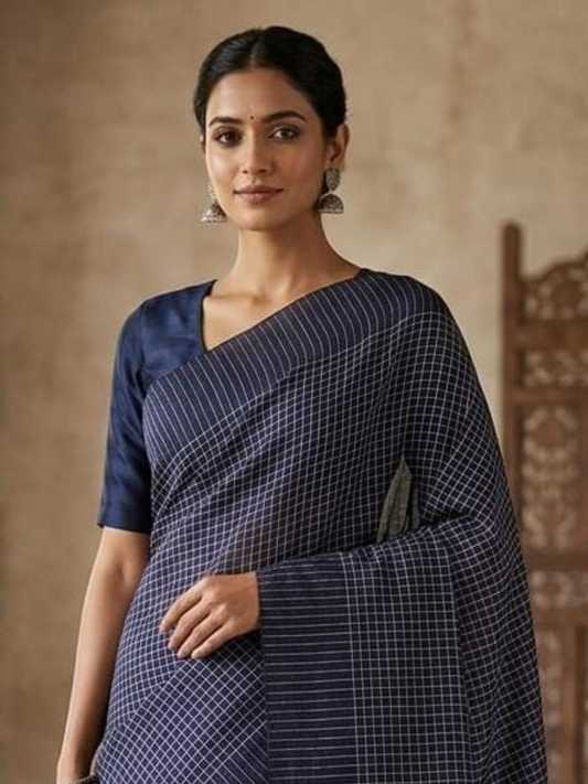 Handloom Narayanpet Cotton Saree | Navy Blue