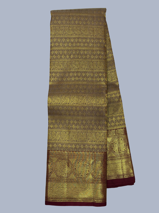 Pure Handwoven Gadwal Silk Saree Dijon Golden Yellow - 027