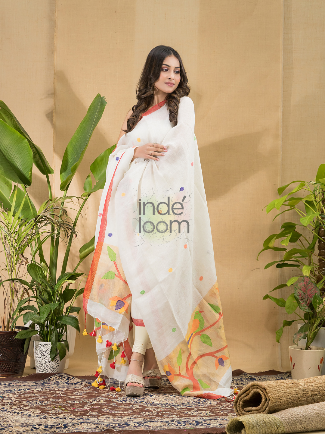 Snow White Jamdani 2-Piece Set Kurti & Dupatta (UNSTITCHED) -752