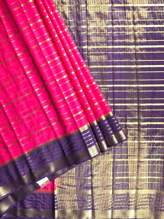 Classic Mysore Semi Silk Saree | Hot Pink