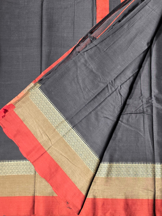 Handloom Narayanpet Cotton Saree | Charcoal Grey