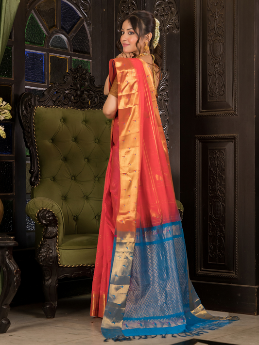 Pure Handloom Korvai Saree | Orange