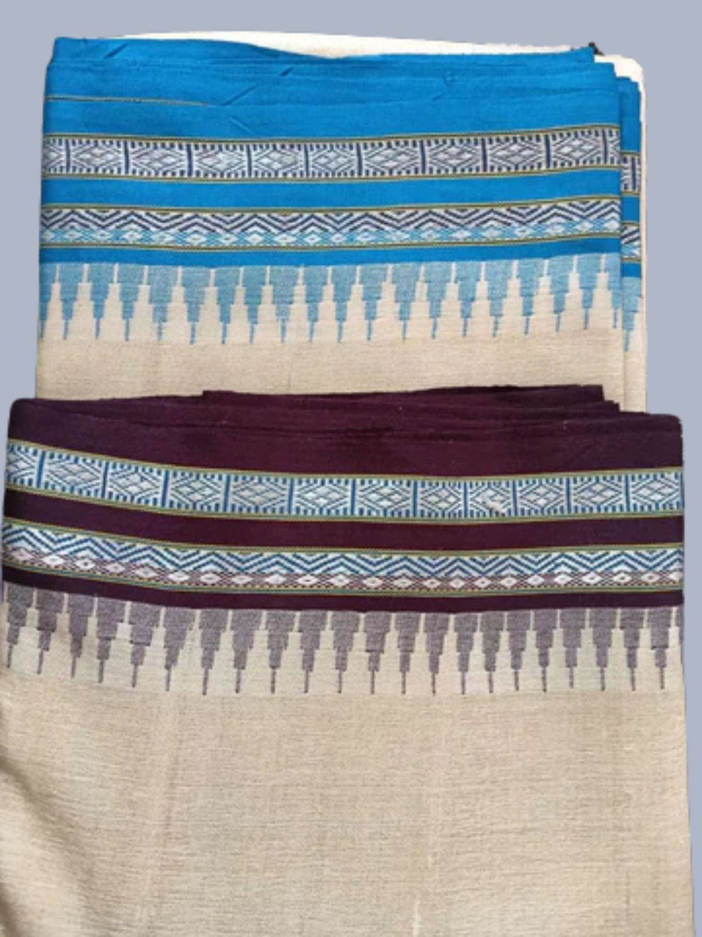 Sky Blue Handloom Vidarbha Tussar Silk Saree with Multicolor Contrast Border -095