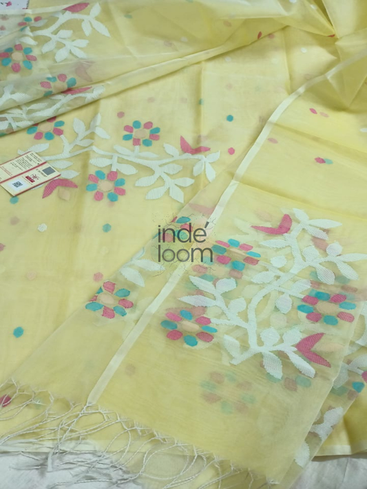 Pastel Yellow | Handloom Jamdani Muslin Unstitched 2-Piece Kurti