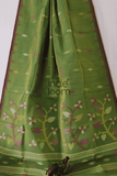 Floral Kelly Green Bengal Pure Cotton Jamdani Saree-005 - indeloom