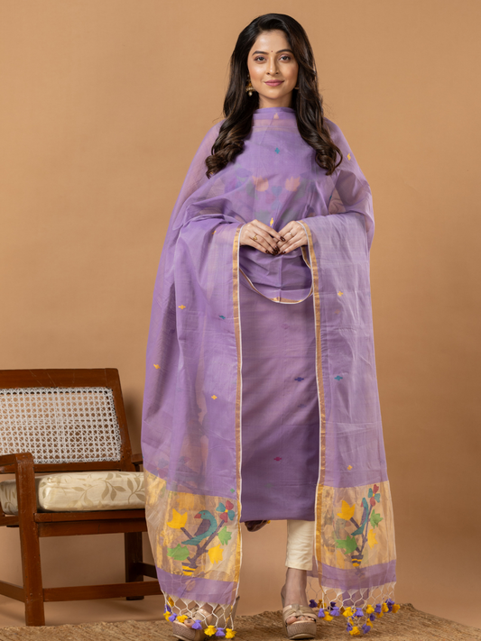 Handwoven Jamdani Muslin Unstitched 2-Piece Kurti | Lavender Purple