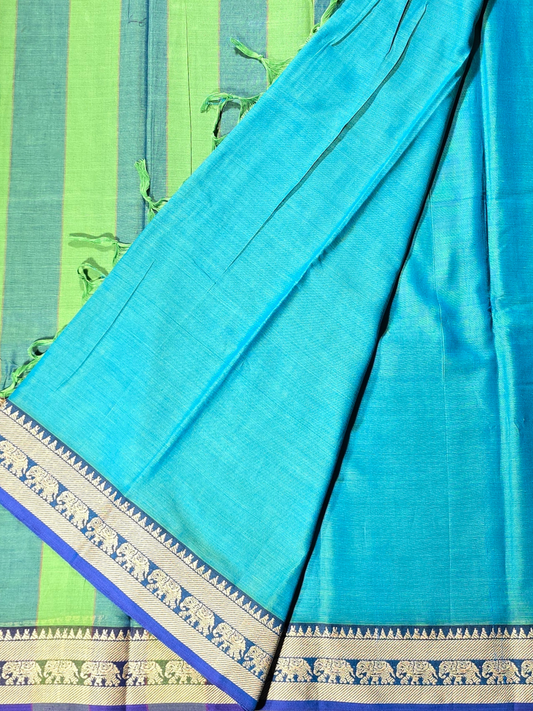 Handloom Narayanpet Cotton Saree | Peacock Blue