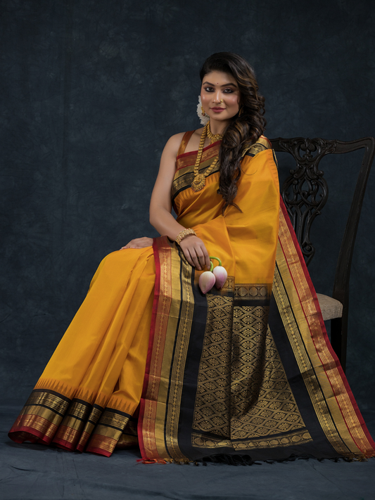 Pure Handloom Korvai Saree | Mustard Yellow