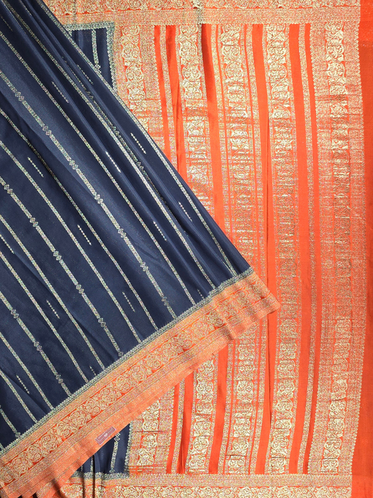 Classic Mysore Semi Silk Saree | Slate Navy