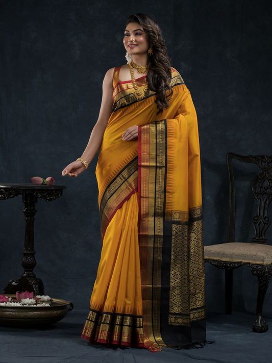 Pure Handloom Korvai Saree | Mustard Yellow
