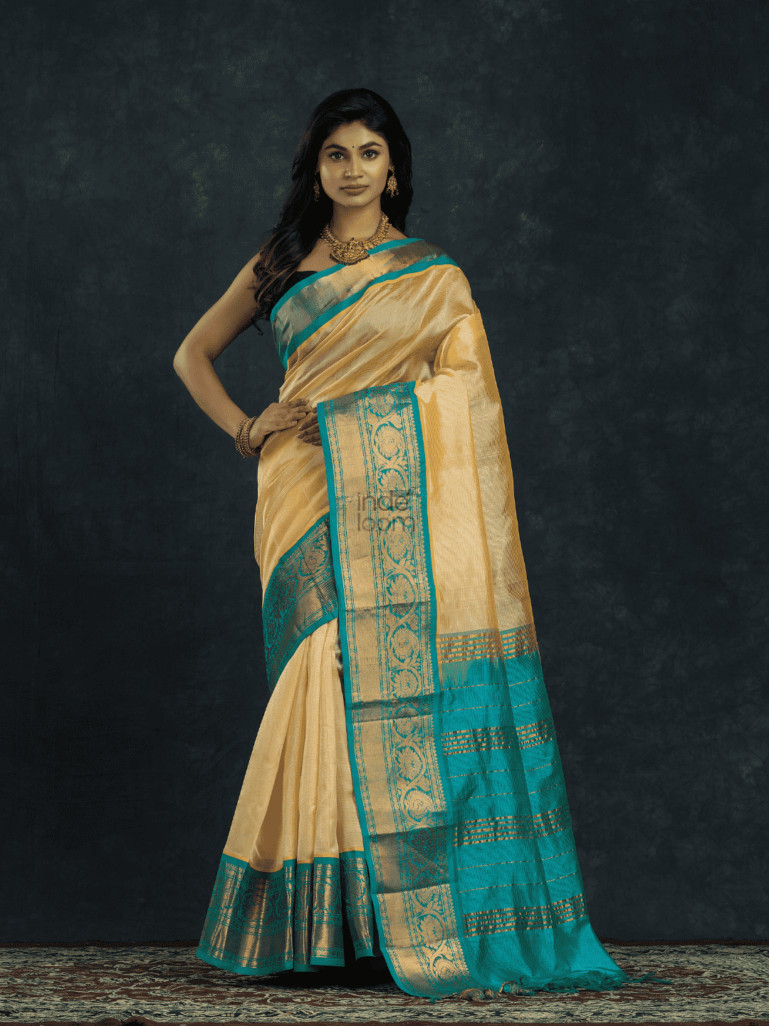 Pure Handloom Korvai Silk Cotton Saree in Light Yellow and Blue Border - 111
